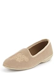 Classic Collection Floral Embroidered Pump Slippers