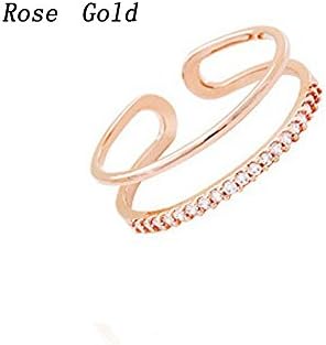 Luxjewelry Ring Golded Plated Round Diamond CZ Wedding Enhancer Double Ring Wedding Band Cuff (Rose gold)
