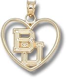 Baylor Bears Solid 10K Gold ''BU'' Heart Pendant