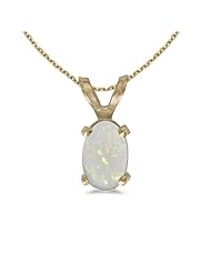 14k Yellow Gold Oval Opal Pendant with 18" Chain