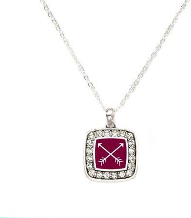 Crossbows Arrow Charm Classic Silver Plated Square Crystal Necklace