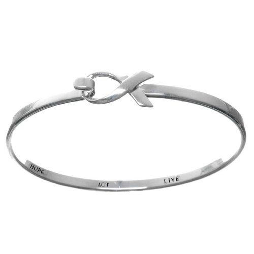 Sterling Silver Hope, Act, Live Breast Cancer Awareness Bracelet, 8