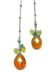 Amethysts By Sara Lim, Natural Agate, Turquoise and Yellow Jade 22" Long Chain Lariat. Handmade in Usa.