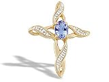 14K Yellow Gold Genuine Oval Tanzanite and Diamond Cross Pendant