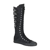 MENS Casual Canvas Knee Boot 5 Buckles Black Punk Rocker Emo