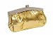 Gold clutch bag with diamante panel and large round diamante clasp to close