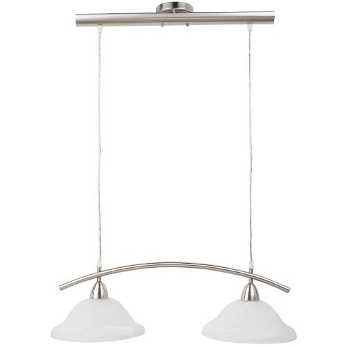 Globe Candice Two-Light Pendant, Brushed Steel with Alabaster Globes #61066