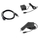 USB Data Cable + Rapid Car Charger + Home Travel Charger for Motorola Hint QA30, VE20 RAZR Cell Phone