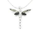 Beautiful Large Gray, Black and Ice Crystal Dragonfly Charm Necklace Silver Tone Tail Moves