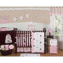 JoJo Designs 9-Piece Baby Crib Infant Bedding Set - Pink and Brown Modern Polka Dots