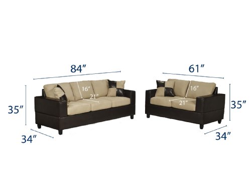 Bobkona Seattle Microfiber Sofa and Loveseat 2-Piece Set in Hazelnut Color