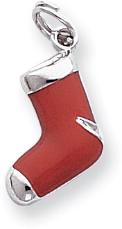 Enameled Christmas Stocking Charm, Sterling Silver
