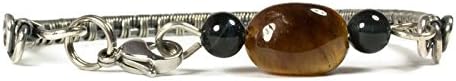 925 Handmade Sterling Silver Bangle Bracelet with Tiger's Eye for Small Wrist
