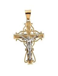 Two Tone Crucifix Pendant 14K Gold Yellow With White R42103