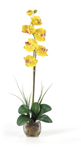 Silk Orchid Artificial Flower Arrangement – Single Phalaenopsis Liquid Illusion-Yellow
