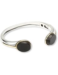 Elizabeth and James "Saddle Collection" Sterling Silver and 23k Gold-Plated Hinged Matte Onyx Cuff Bracelet