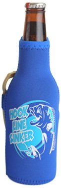 Hat Trick Openers Bottle Cooly Combo with Attached Hook Line and Sinker Logo, Blue Neoprene