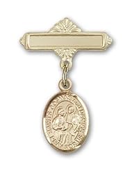 14K Gold Baby Badge with Sts. Cosmas & Damian Charm and Polished Badge Pin