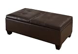 BEST Alfred Leather Storage Bench, Football Brown