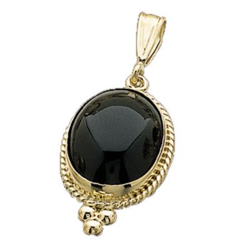 14K Yellow Gold Genuine Onyx Cabochon Fashion Pendant