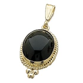 14K Yellow Gold Genuine Onyx Cabochon Fashion Pendant
