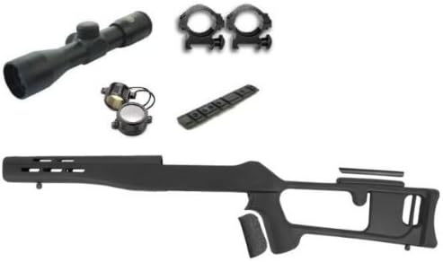Advanced Technology International Ruger 10/22 Fiberforce Fixed Stock with Sling Swivel Studs and Cheek Rest + Ultimate Arms Gear Ruger 10 22 Scope Kit : Includes 4x30 Scope + New Generation Weaver Rail Mount+Scope Rings + Lens Covers + Lens Cleaning Kit Combo Combination Package Kit Set Bundle