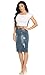 Distressed Stretch Denim High Waisted Knee Length Pencil Skirt