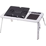 Folding Laptop Desk Adjustable USB Notebook PC Table Stand Workstation Flexible with 2 Cooling Fans Mouse Pad Cup Holder Portable Used in Office Bed Chair on Sofa Floor