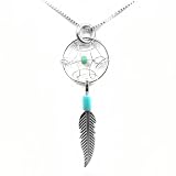 Dream Catcher Turquoise and Sterling Silver Delicate Extremely Tiny Feather Pendant, 18