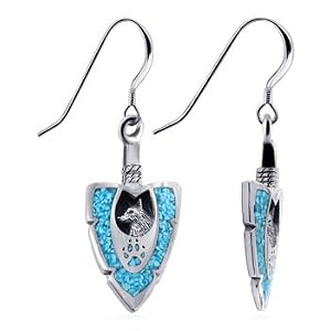 Turquoise .925 Sterling Silver French Hook Dangle Wolf Earrings