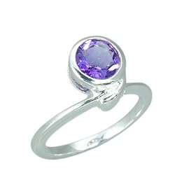 1.25 Carats Round Genuine Amethyst Sterling Silver Ring