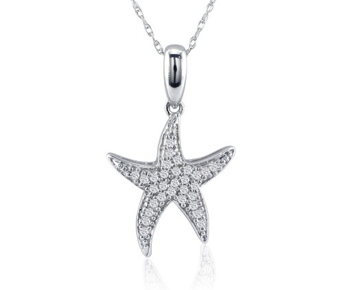 10k White Gold Diamond Starfish Pendant (1/6 cttw, I-J Color, I2 Clarity), 18