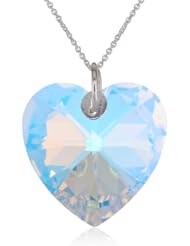 Sterling Silver Genuine Swarovski Crystallized Elements Large Heart Pendant Necklace, 20"