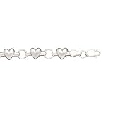14K White Gold Matte & Polished Heart Bracelet - 7''