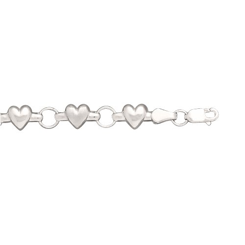 14K White Gold Matte & Polished Heart Bracelet - 7''