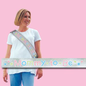 Amscan Delightful Mommy To Be Sash Baby Shower Party Novelty Favors, 30", Silver