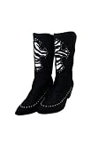 Western Style Black Suade with Zebra Cross and Metal Studded Cowgirl Fashion Boots