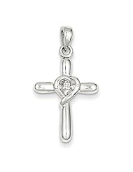 Sterling Silver White Cz Heart Cross Pendant