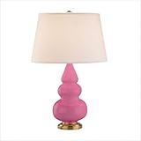 IMAGE OF Robert Abbey 248X Triple Gourd - Accent Table Lamp, Schiaparelli Pink Glazed Ceramic with Antique Natural Brass Finish and Pearl Dupioni Fabric Shade