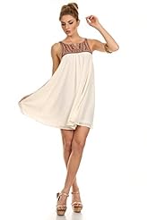 Cotton/Polyester Babydoll Sleeveless Embroidered  Dress