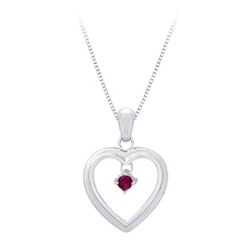 Sterling Silver 0.13 ct. Ruby Heart Pendant with Chain