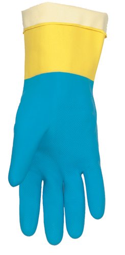 Memphis 5407S Neoprene on Latex Blue/Yellow 28mil Flock Lined MEK Chemical Resistant Gloves, Size 7 Small, Sold by the Dozen Pairs