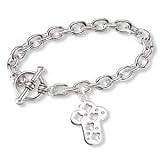 Sterling Silver Pierced Cross 7.5-inch Toggle Bracelet