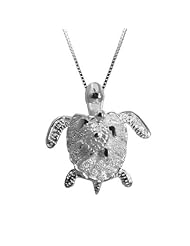 Sterling Silver Turtle Mother and Baby Necklace Pendant with Box Chain