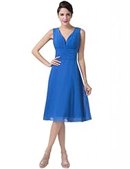 V-neck Sleeveless Chiffon/Satin Cocktail Ruched Lace-Up Backless Evening Dress/Party Dress 