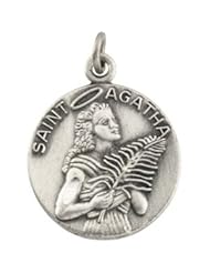 Sterling Silver St. Agatha Medal Pendant 18 Inch Chain 18mm - JewelryWeb