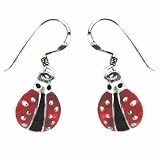 Sterling Silver Black and Red Enamel Ladybug Earrings