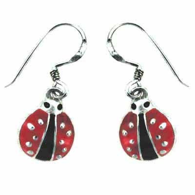Sterling Silver Black and Red Enamel Ladybug Earrings