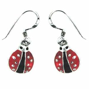 Sterling Silver Black and Red Enamel Ladybug Earrings