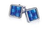 Rich 2-Tone Blue Catseye Cufflinks Framed in Silver with Presentation Box